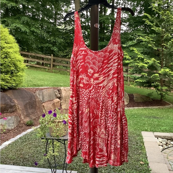 Free People Scoop Neck Sleeveless Beach Print Dress Red XS - Picture 3 of 14